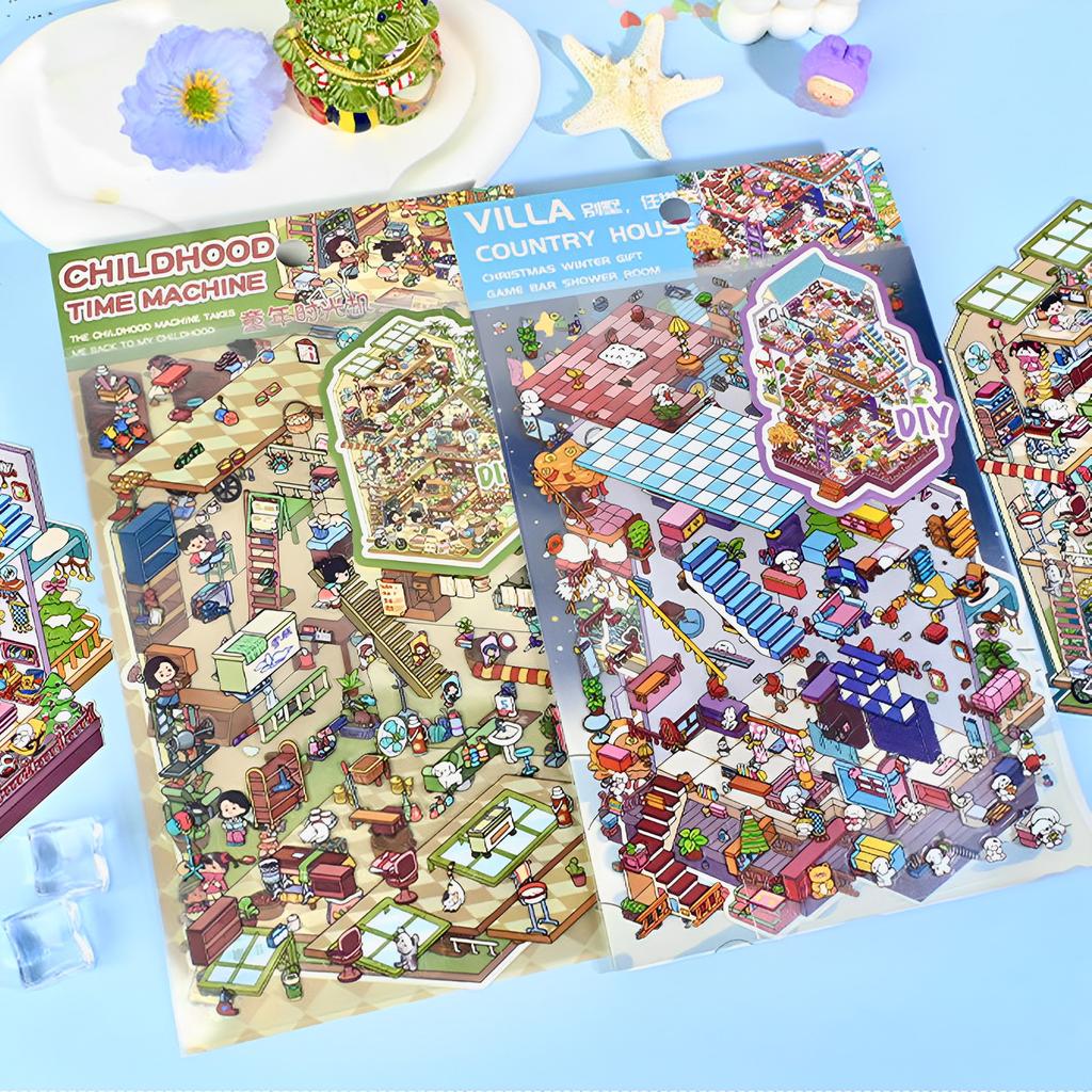 12Pcs 3D Scene Stickers DIY Landscaping Sticker Miniature Scene Visual Stacking and Pasting Landscap Toy for Kid Birthday Gift