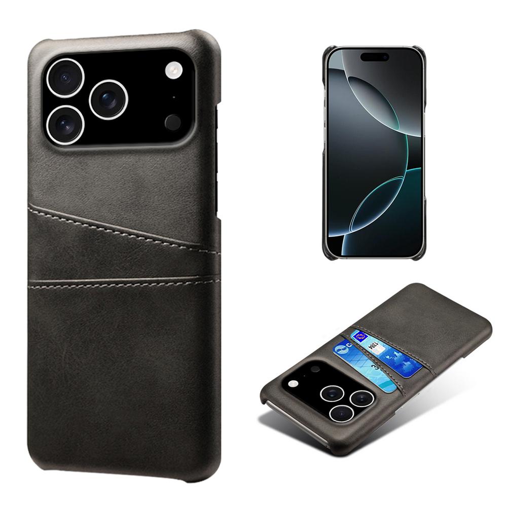 For iPhone 17 Pro Case Dual Card Slots PU Leather + Hard PC Phone Cover