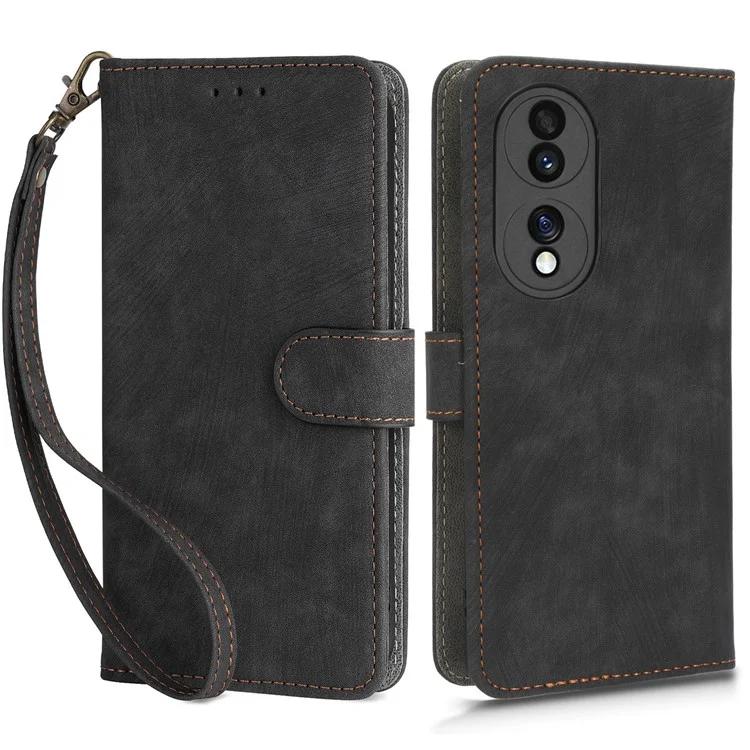For Honor 70 5G RFID Blocking PU Leather Wallet Phone Case Folding Stand Cover with Hand Strap