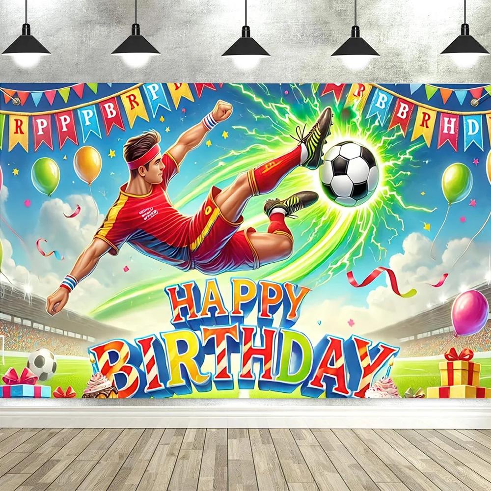 Soccer Stadium Birthday Backdrop – Boys' Party Decoration, Perfect For Cake Table Photo Background & Banner Props-Tapestry