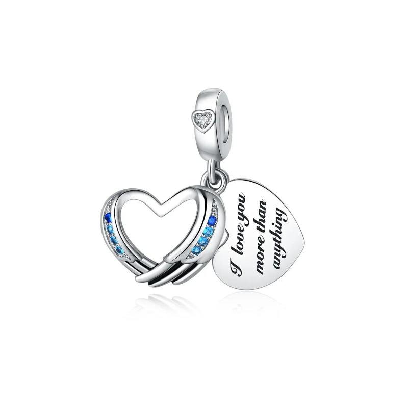 Sparkling Birthstone Charms Copper Heart Mom Key Pendant Bead Fit Original Necklace Bracelet Women Jewelry Diy Gift