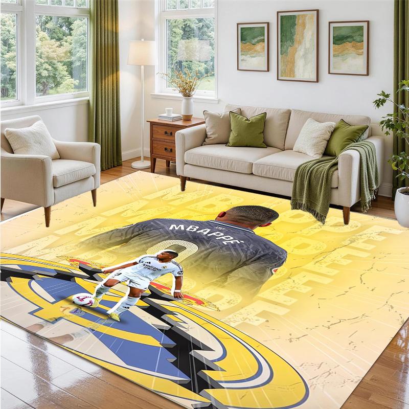 Kylian Mbappe Design Crystal Velvet Rug Soft Decorative Mat for Bedroom Entrance