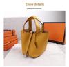 Women's Colorful Cowhide Bucket Bag with Lychee Pattern - Stylish and Versatile Handbag