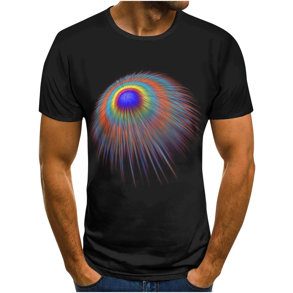 Summer Round Neck 3D Visual Feast Abstract Print Top Fashionable Casual Short Sleeved Men's T-shirts