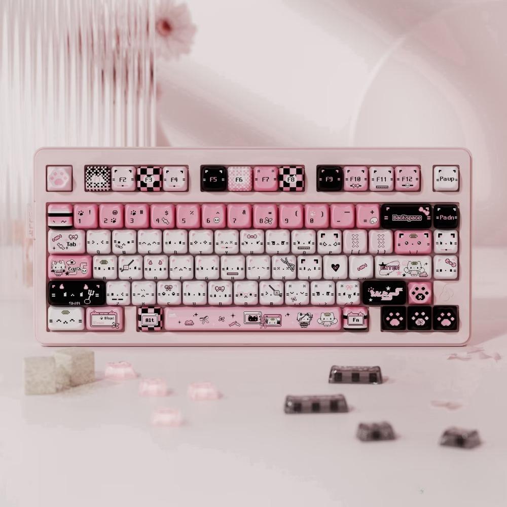 SOULCAT Black Pink Cat Keycap Set PBT+PC 169Key Custom Personalized Keyboard Cap Cherry Profile KeyCap for Keyboard Accessories