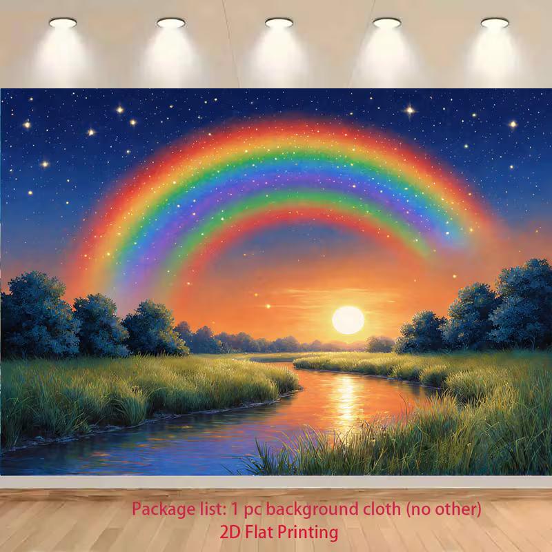 2D Glitter Rainbow Backdrop, Starry Sky & Sunset Scenery Party Background 47.2x31.5inch/120*80cm