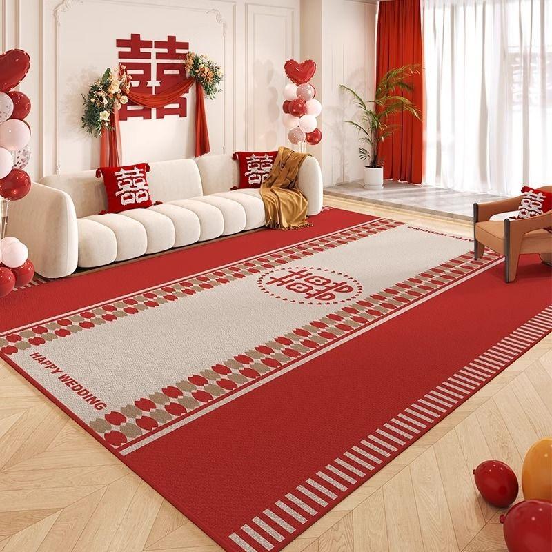 Chinese Style Big Red Wedding Rug Bedroom Bedside Carpet for Home Use Wedding Celebration Living Room Sofa Coffee Table Blanket