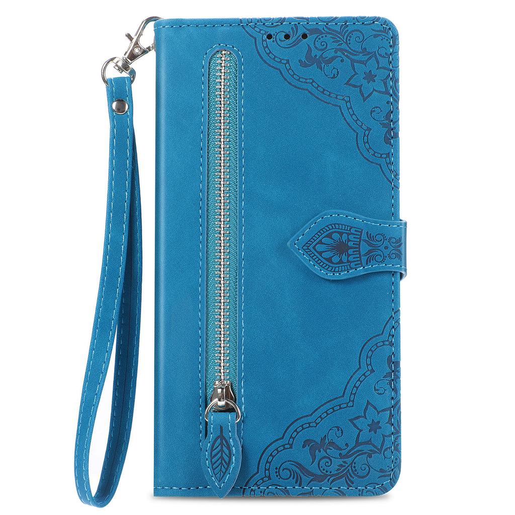 For Honor X50i 5G/90 Lite 5G Zipper Wallet Case with Strap Flower Imprint PU Leather Phone Cover