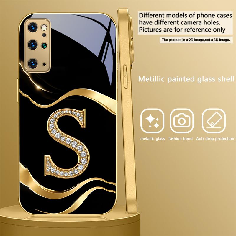 

Diamond gold letter M For Samsung Galaxy S26 S20 FE S21 S22 23 Plus S24 Ultra S25Ultra S21+ S22Plus Golden glass phone case Galaxy S9+