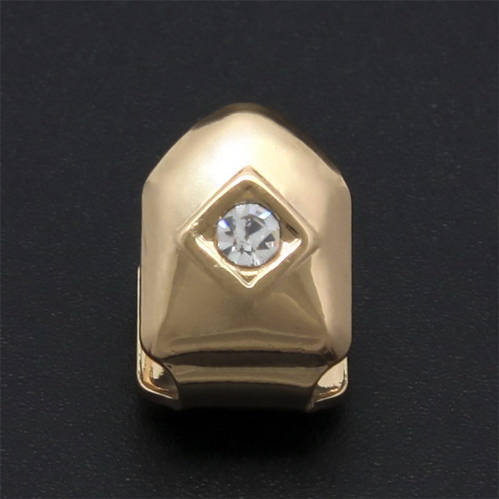 

Хип-хоп украшения на Хэллоуин - Золотые грилзы на один зуб с бриллиантом White Diamond золотой