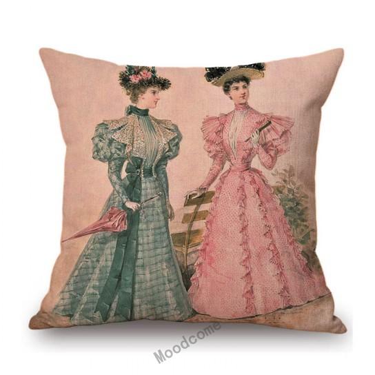 Elegant European Victorian Era Fashion Duchess Ladies Vintage Poster Royal Home Decorative Sofa Pillow Case Linen Cushion Cover