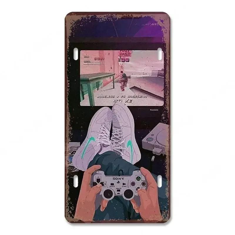 Vintage Video Game License Plate Metal Sign Playstation Gamer Metal Tin Poster For Boys Play Room Workshop Home Wall Art Decor