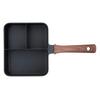 Poêle à frire CB Japan, Design à 3 compartiments, pour une cuisson simultanée, Assez profonde pour faire bouillir, Compatible induction/gaz, Revêtement antiadhésif, Poignée aspect bois,