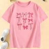 Graphic Pink Color Bow Printed T Shirts Kids Children's T-shirt Boys Girls Summer Spring Casual Top Tee