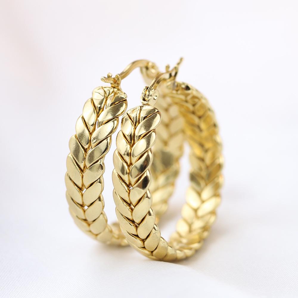 18K Stainless Steel 25MM Wheat Ear Hoop Earrings