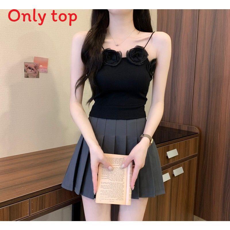 Short Tank Top With 3d Flower Embroidery For Summer Fashion Women
