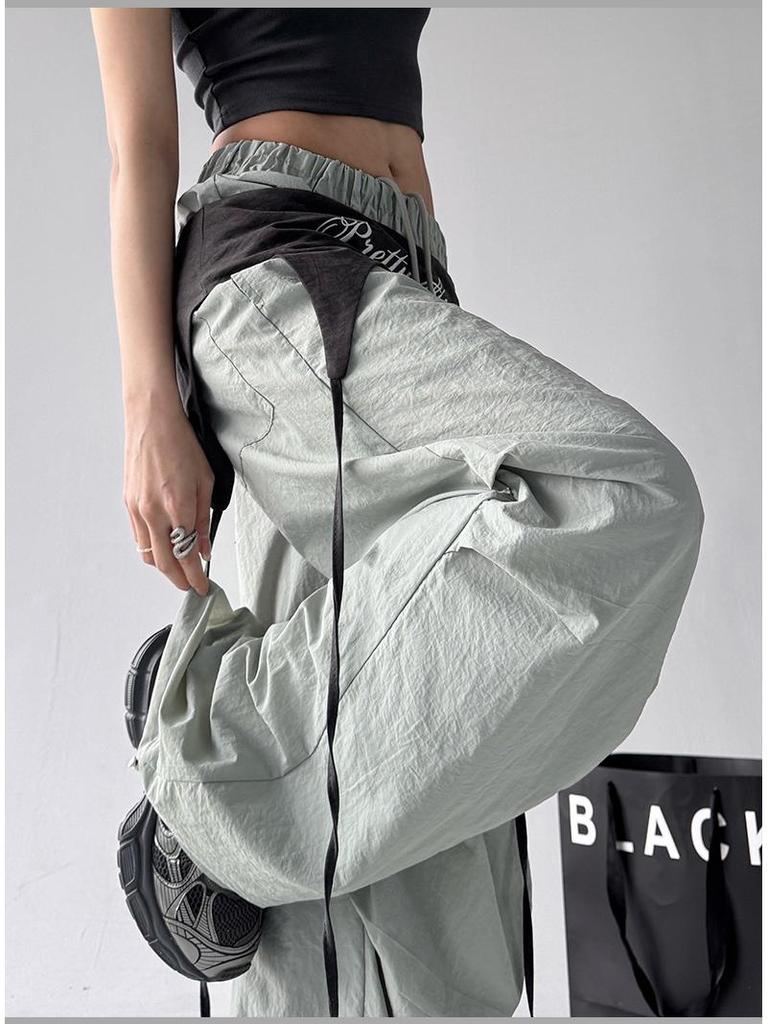 Women's American Design Color-Block Lace-Up Scimitar Pants: Spring/Summer 2025 Hip-Hop Parachute Dance Pants
