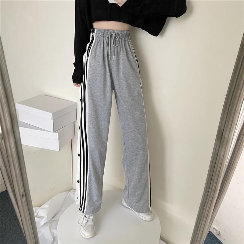 

Женские повседневные брюки широкого кроя с разрезами на пуговицах, осень 2024 г. - шикарный корейский дизайн. L серый