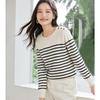 Women's Striped Round Neck Long Sleeve Knit Top