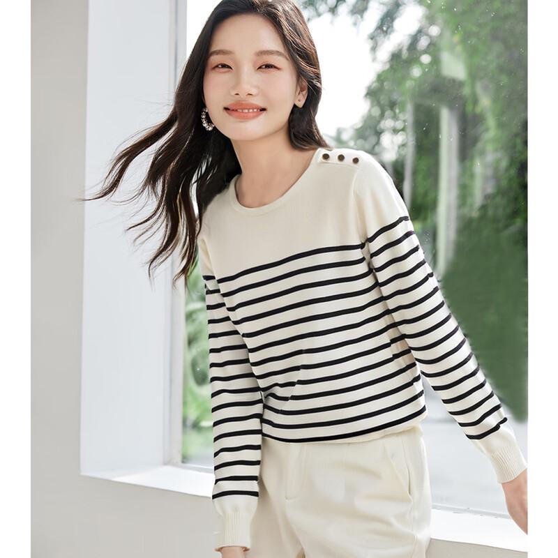 Women's Striped Round Neck Long Sleeve Knit Top