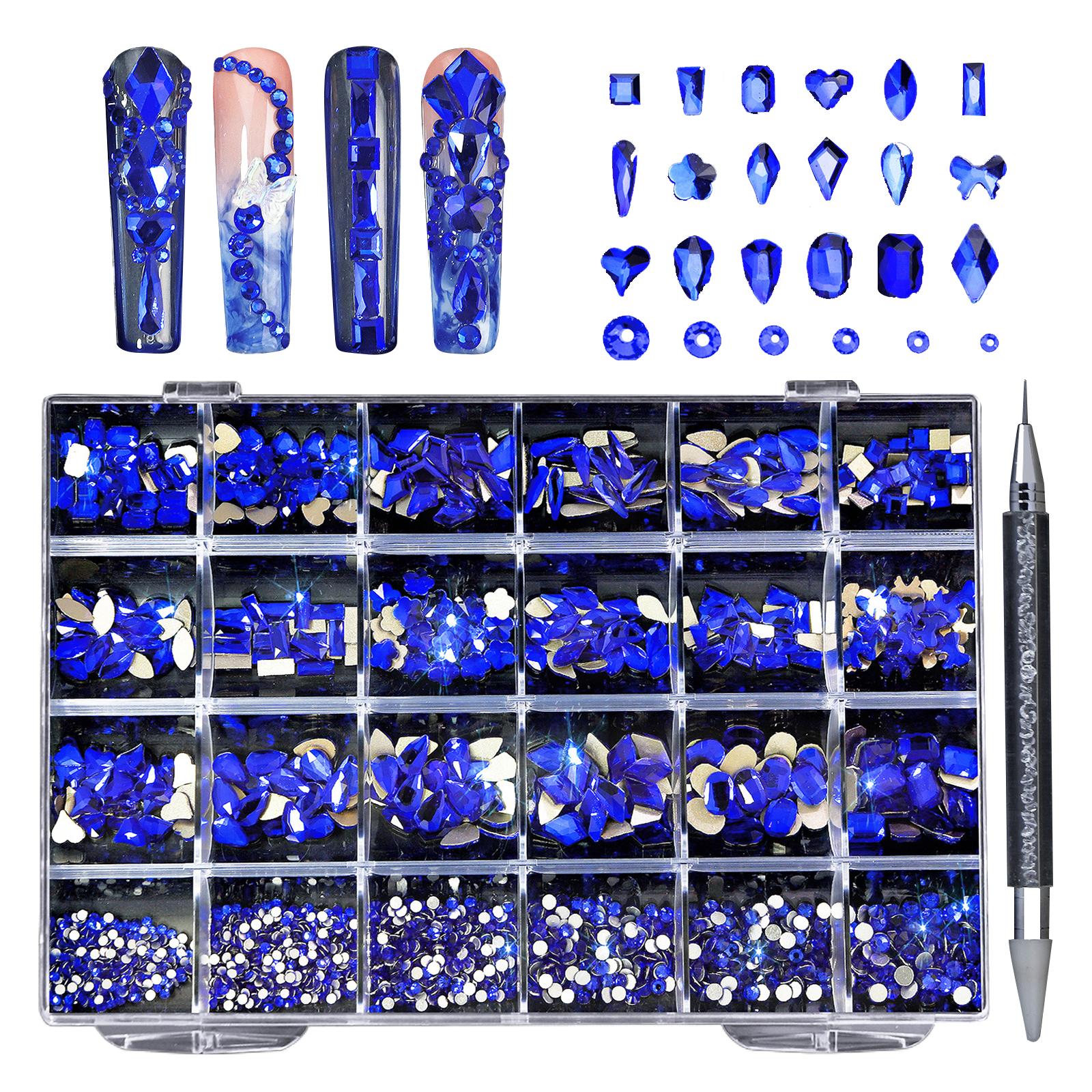 

Набор стразов для дизайна ногтей MultiShape Glass Crystal AB Nail Stones Nail Jewels Flatback Nail Gems Rhinestones with Wax Pen темно-синий