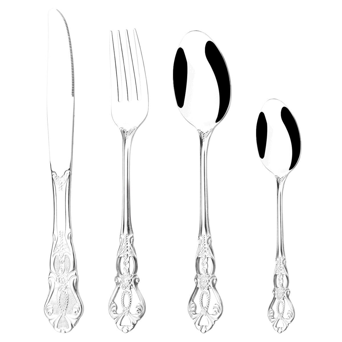 

Винтажный полый золотой набор столовых приборов, посуда из нержавеющей стали, западный нож, вилка, ложка для льда, набор посуды, столовое серебро для свадебной вечеринки серебряный