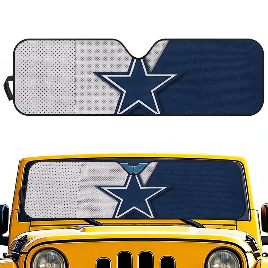 Dallas Cowboys Front Windshield Sunshade Heat Insulation with Team Logo - Aluminum Foil Sun Blocker.