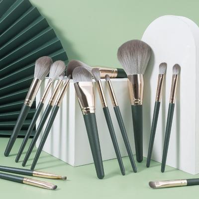 14Pcs Green Cloud Makeup Brush Set Full Set for Beginners with Barrel Loose Powder Eyeshadow Brush Portable