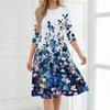 Women's Casual Fashion Round Neck Three Quarter Sleeve Floral Print Mid Length Dress Suitable for Daily Wear and Various Occasions