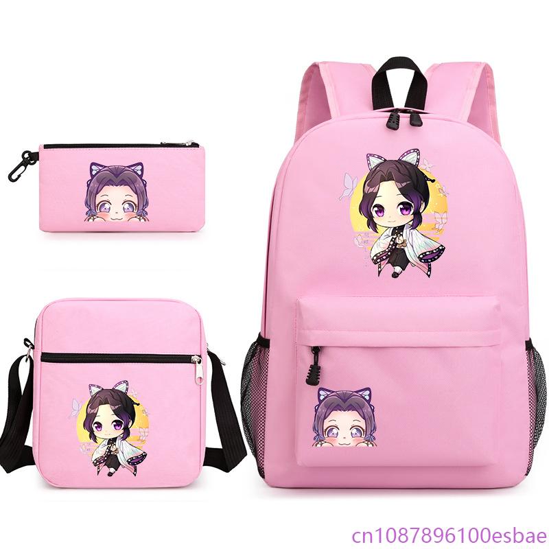 Set Zaino 3 Pezzi per Ragazze Anime Kochou Shinobu Zaino in Oxford Borsa a Tracolla e Astuccio