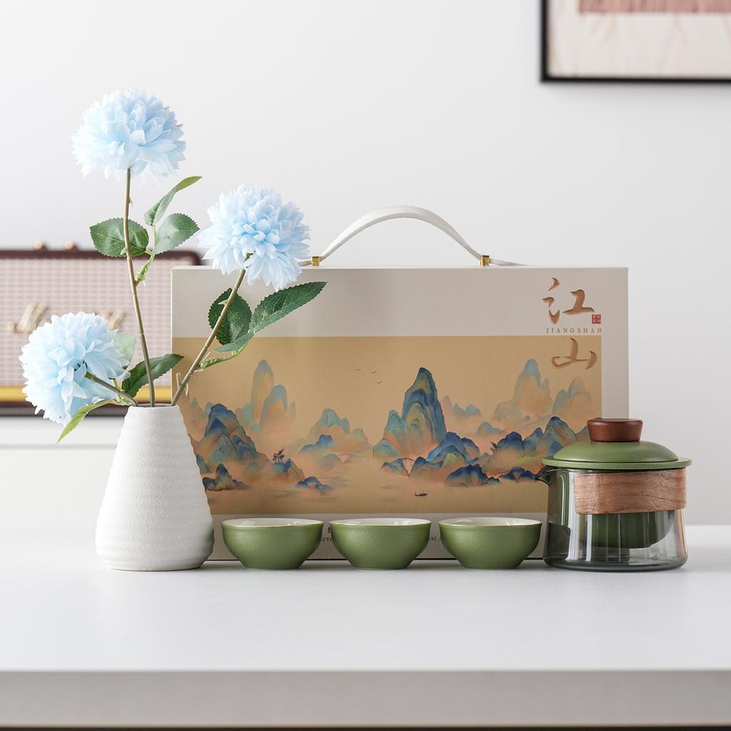 Light luxury splendid mountains and rivers, a pot of three cups in a gift box, the Forbidden City, and the national tide to send holiday
