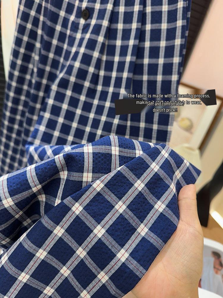 Women's Plaid Otaku-Style Wide-Leg Pants: Casual, Autumn, Floor-Length, Slimming and Loose Fit