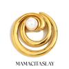 MamacitaSlay Unique 18K Gold Plated Stainless Steel Round Pearl Brooch Waterproof Jewelry Unisex Creative Collar Decoration