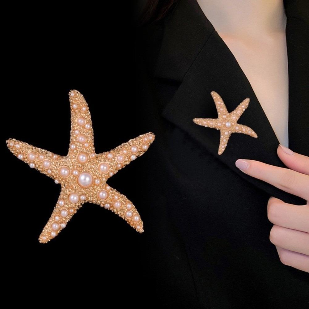 Pearl Starfish Starfish Star Metal Pin Jewelry Gift Chest Flower Pin Retro Starfish Brooch Women