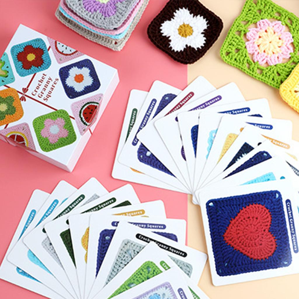 20pcs DIY Knitted Pattern Cards Set Granny Square Card Deck Crochet Cards Knitting Kit for Beginners and Advanced Crafters