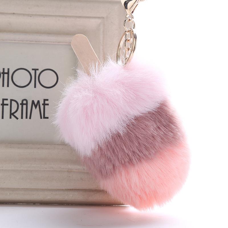 1Pcs Car Soft Pompom Fluffy Ice Cream Faux Fur Key Chain Gift Key Ring Jewelry Pendant