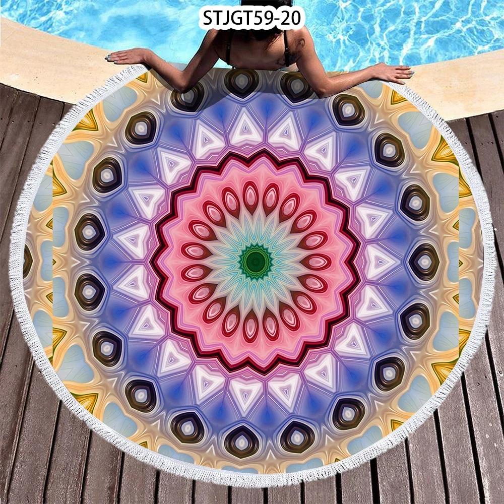 Microfiber Round Beach Towel Sport Scarf Mandala Circle Serviette De Plage Toalla Playa Swimming Bath Towel with Tassel
