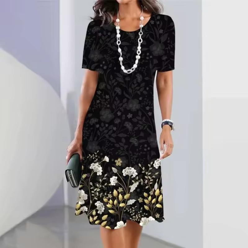 Simple digital print women's clothing 2 summer short-sleeved clothing casual women's beach party dress