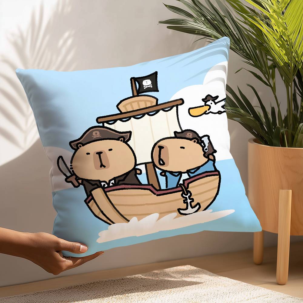 Kawaii C-CapybaraS Kissenbezug Plüschstoff Weicher Kissenbezug Beidseitig bedruckt Kissenbezug Haushaltsgeschenke