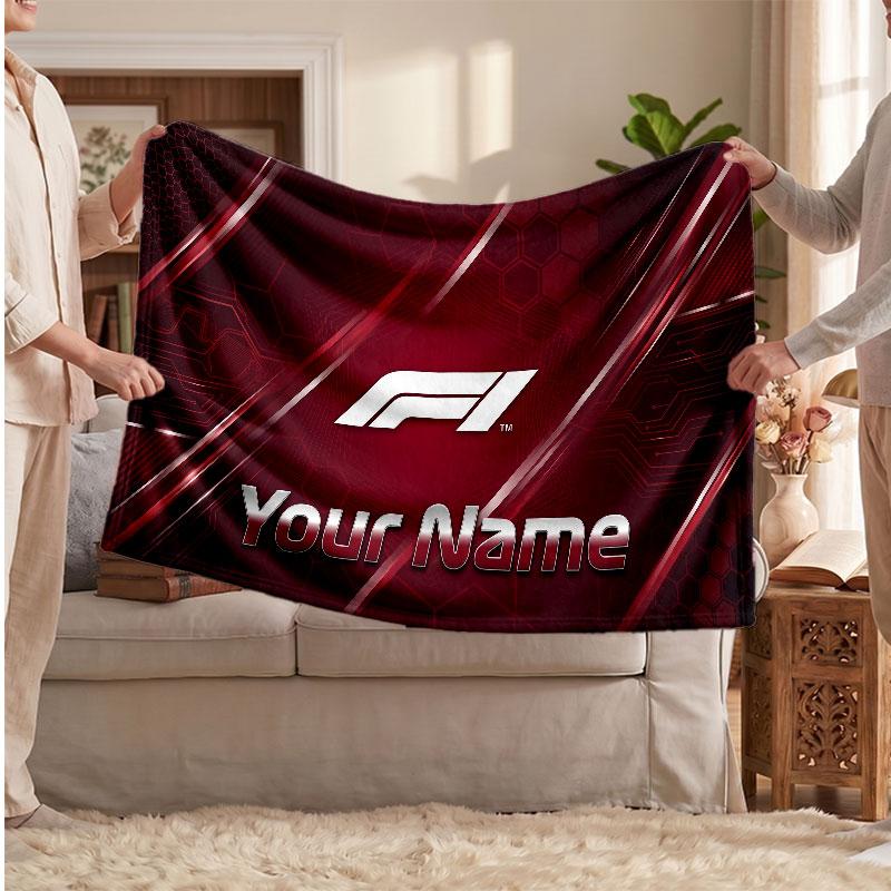F1 Flannel Blanket, Custom Name Text Personalized Soft Throw Blanket Home Decor Gift