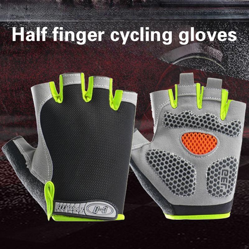 1Pair Sports Half Finger Bike Gloves Outdoor Cycling Fitness Breathable Shock-Absorbing Anti Slip Running Gym Half Cut Gloves