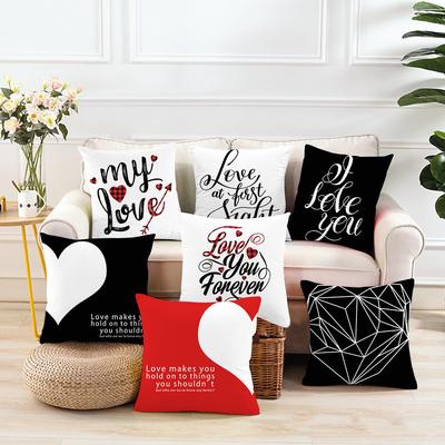 Valentinstag Briefe Schwarz und Weiß Baumwolle Leinen Superweich Pfirsichleder Samt Kissenbezug Sofa Heim Kissenbezug