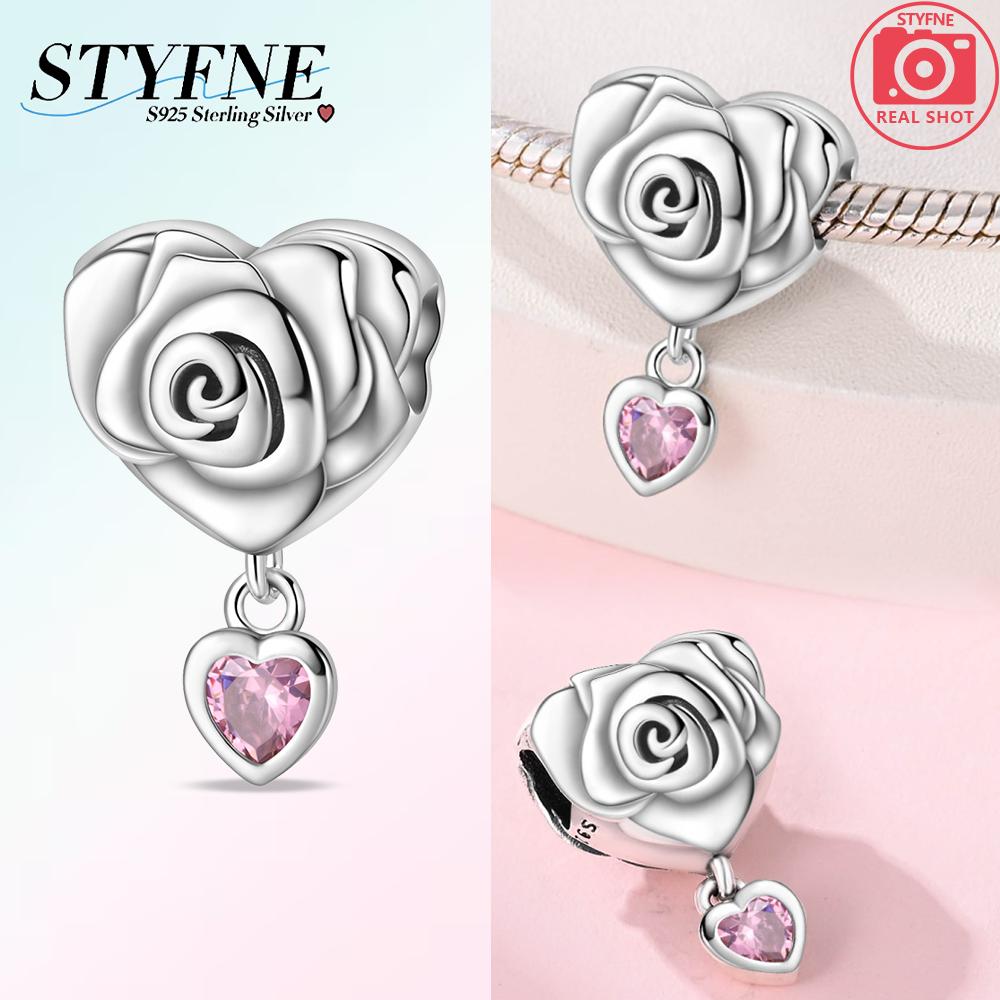 Copper Charms Bead Romantic Rose Night Rose Charm Pendant Fit Bracelet Necklace Diy Birthday For Woman Jewelry Gift