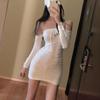Solid Color Temperament Dress Lady Spring Summer Dresses Off-Shoulder Tube Top Slim Lace-up Dresses