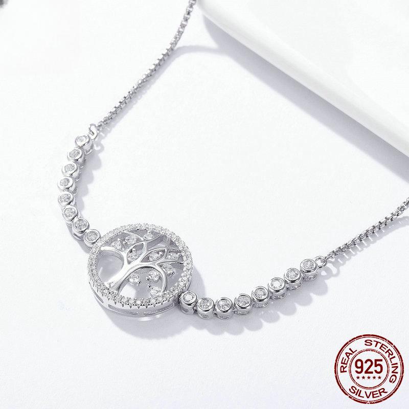 Women's Sterling Silver Bracelet S925 Tree of Life Personalized Fashionable Adjustable Silver Bracelet