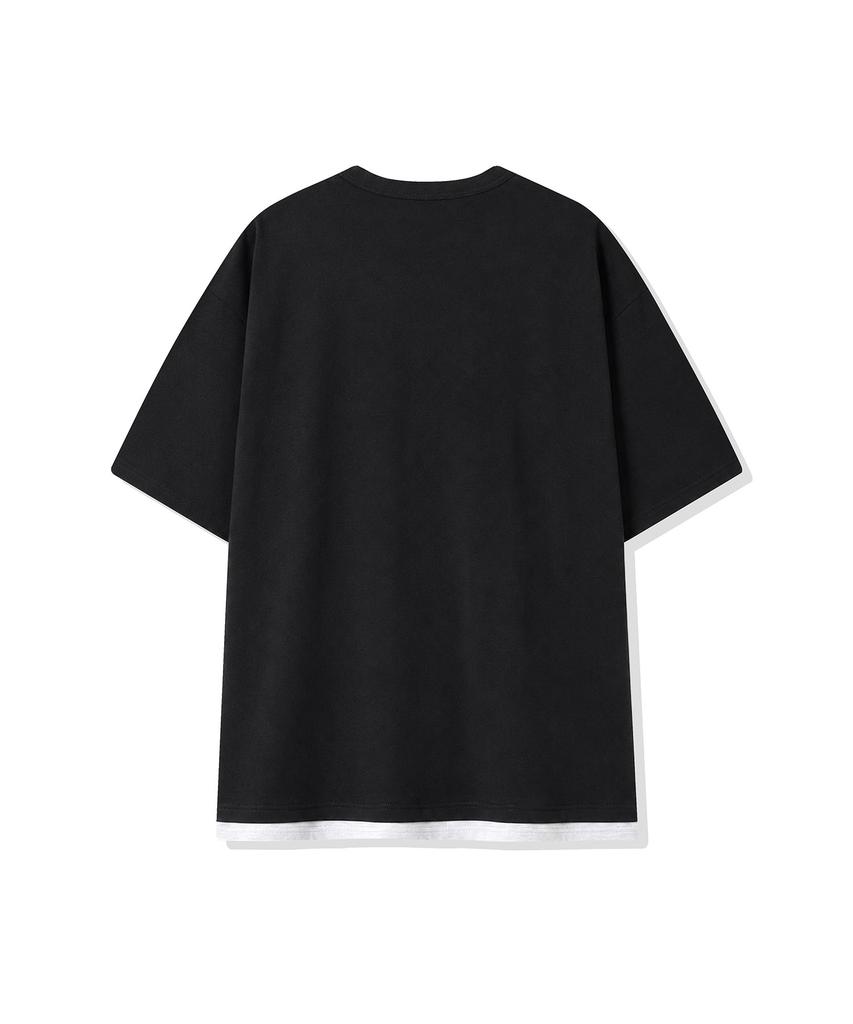 CGP Henley Neck Layered Short Sleeve T-Shirt - Black