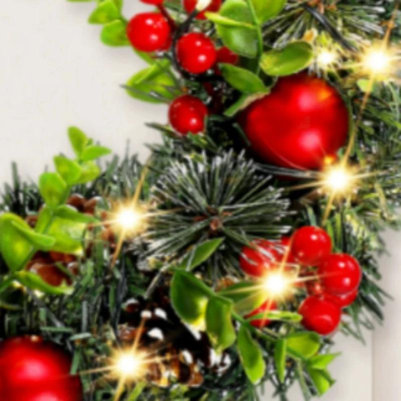 Christmas Wreath Decoration Pine Needles, Pinecones, Red Berries Door Hanging Holiday Atmosphere Decorative Accent