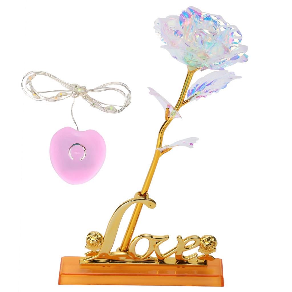 Transparent Rose Flower with LoveShaped Display Stand Craft Collection Purple Packing Box