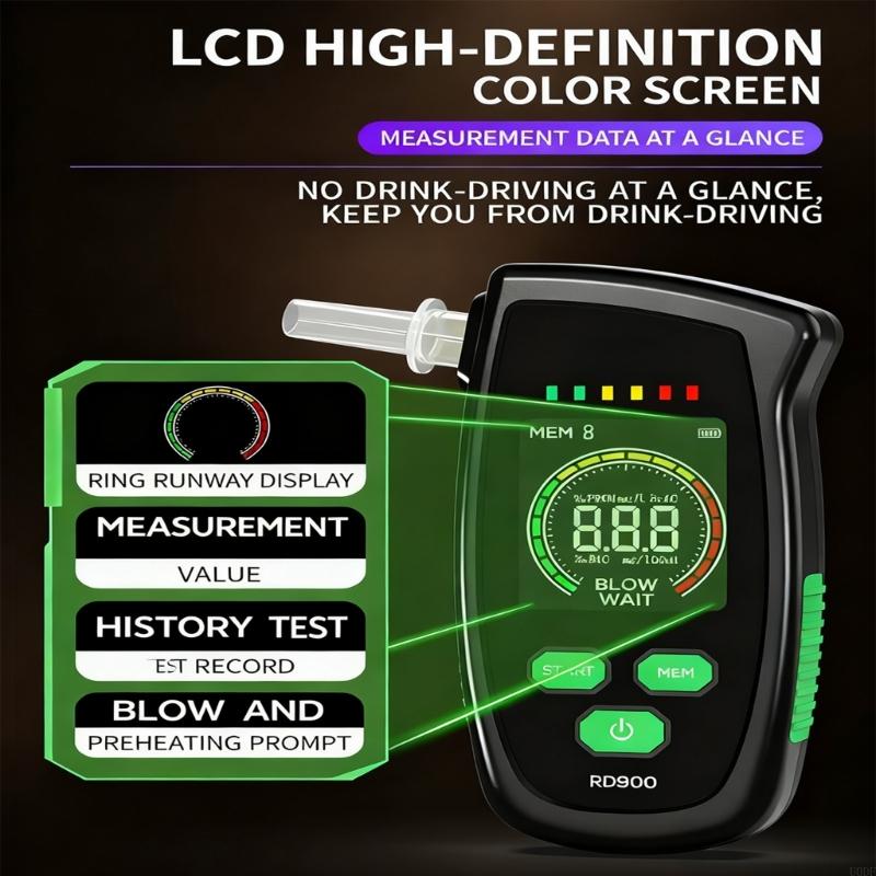 Профессиональный алкотестер с ЖК-экраном, цифровой, тип C, перезаряжаемый, с подсветкой China Mainland