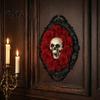 Spider Web Skull Ornament Halloween Gothic Wall Decoration, Vintage Red Rose Frame Sculpture, Decorative Horror Art for Holiday Party Decor